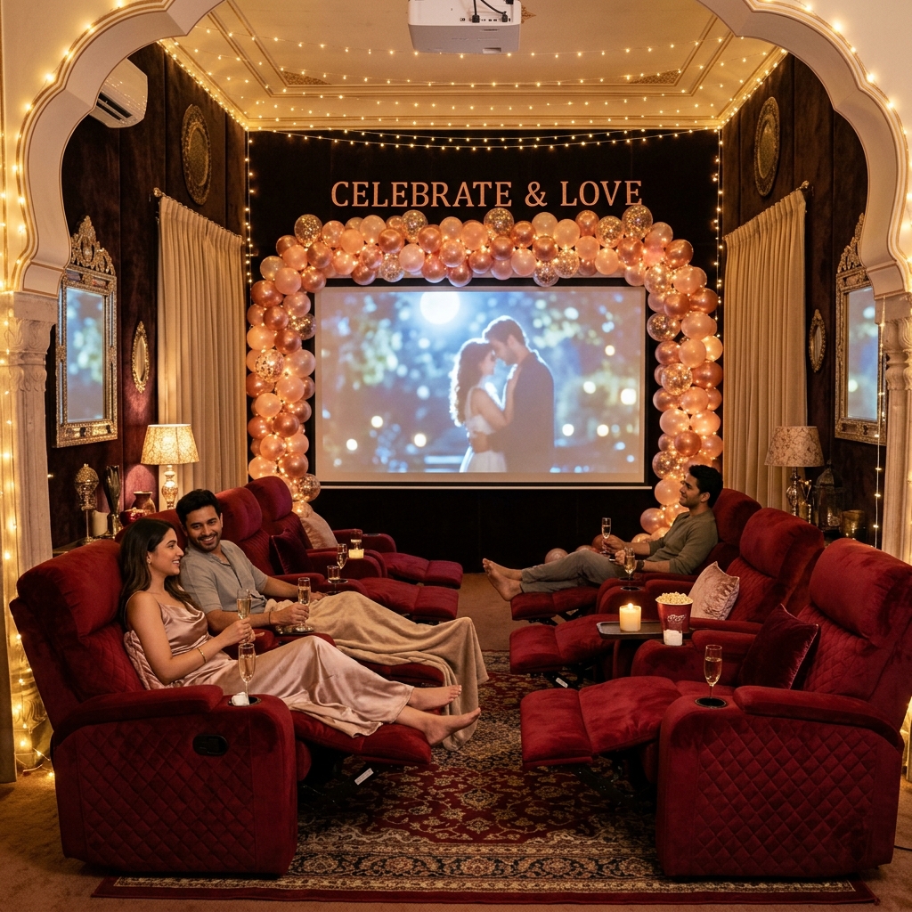 Private cinema birthday setup